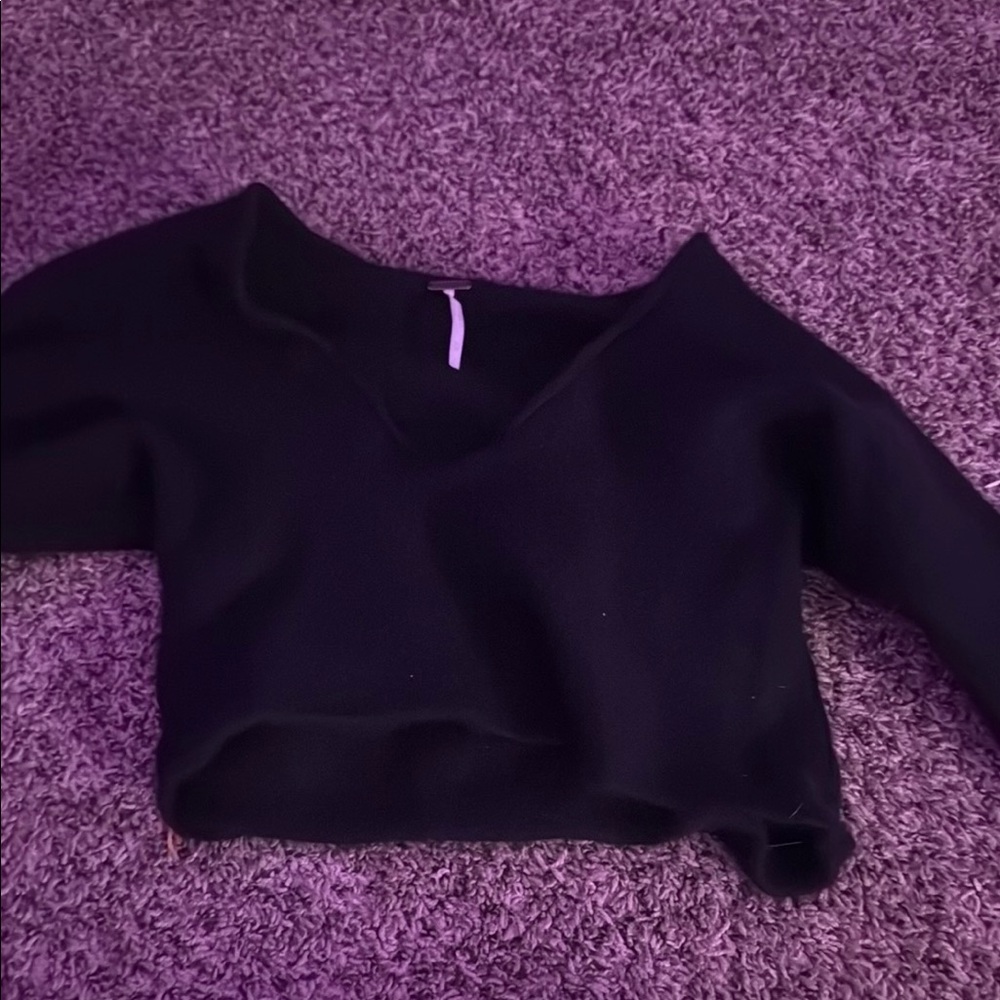 Free People Black Asymmetrical Crop Hoodie
